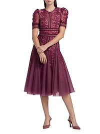Megan Lace & Tulle Midi-Dress