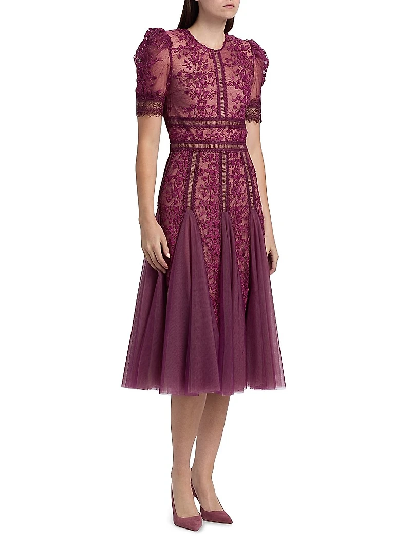 Megan Lace & Tulle Midi-Dress