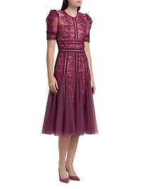 Megan Lace & Tulle Midi-Dress