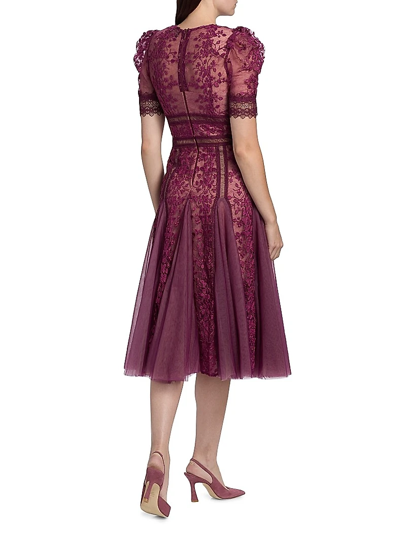 Megan Lace & Tulle Midi-Dress