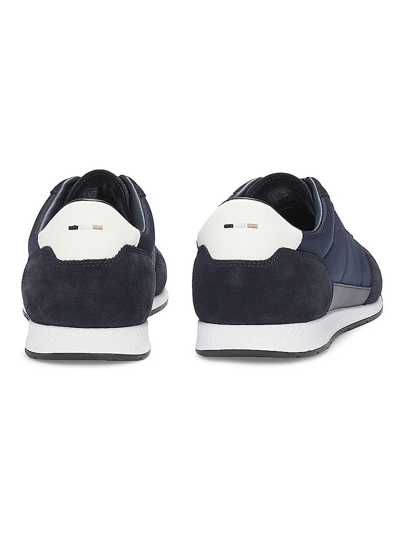 Mixed-Material Lace-Up Trainer Sneakers