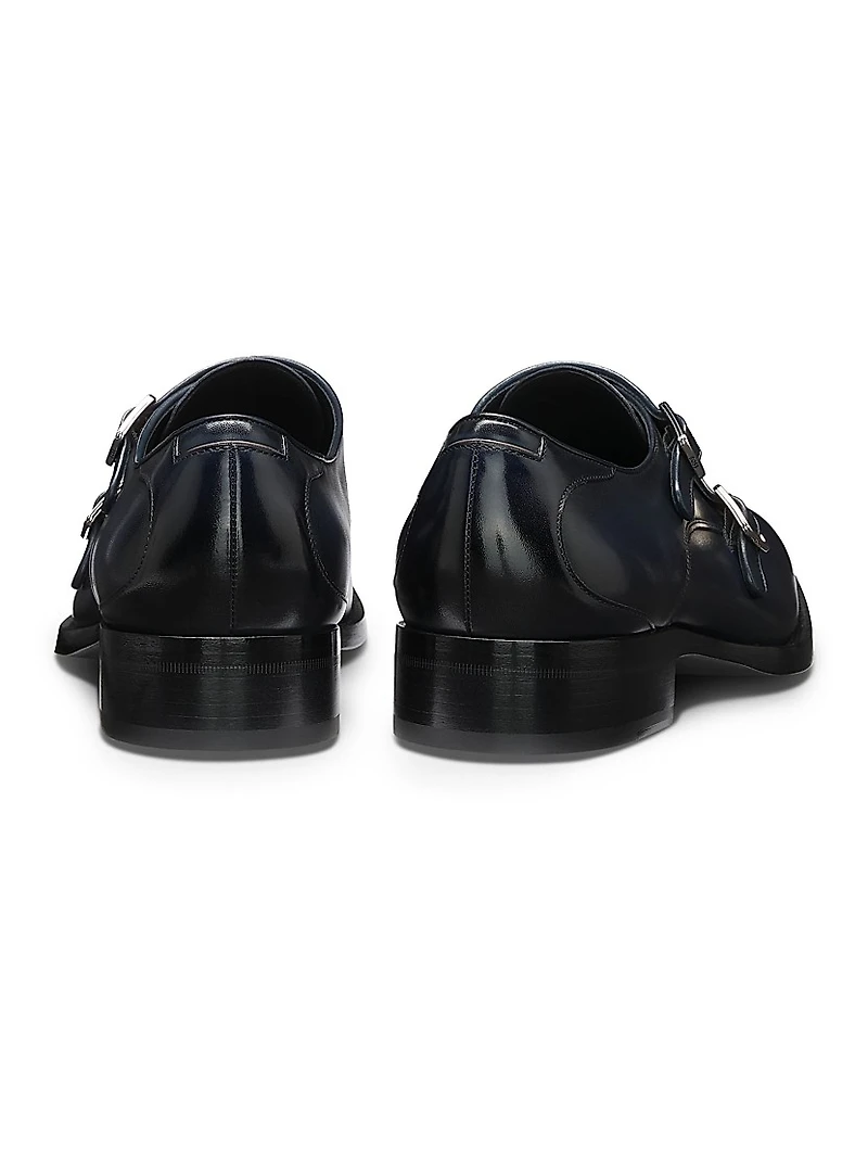 Double-Strap Monk Shoes Burnished Leather