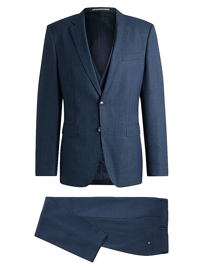 Slim-Fit Three-Piece Suit Patterned Wool