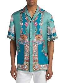Coral Theater Print Silk Shirt