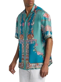 Coral Theater Print Silk Shirt