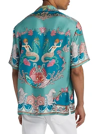 Coral Theater Print Silk Shirt