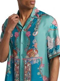 Coral Theater Print Silk Shirt