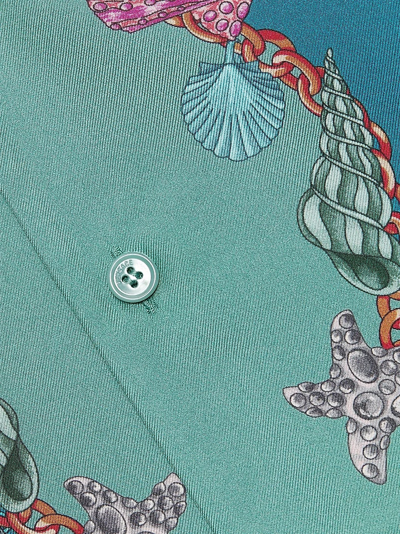 Coral Theater Print Silk Shirt