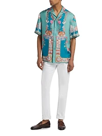 Coral Theater Print Silk Shirt