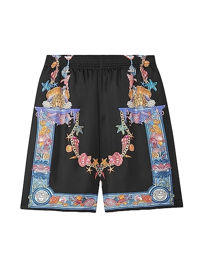 Coral Theatre Print Silk Shorts