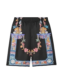 Coral Theatre Print Silk Shorts
