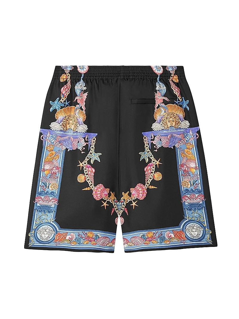 Coral Theatre Print Silk Shorts