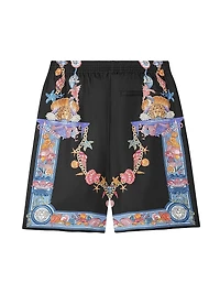 Coral Theatre Print Silk Shorts