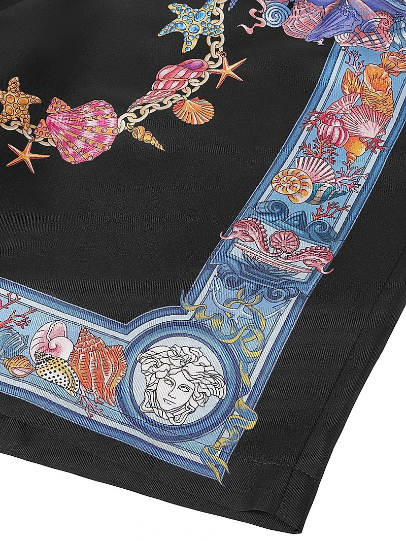 Coral Theatre Print Silk Shorts