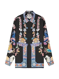 Coral Theater Print Silk Shirt