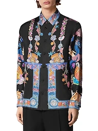 Coral Theater Print Silk Shirt
