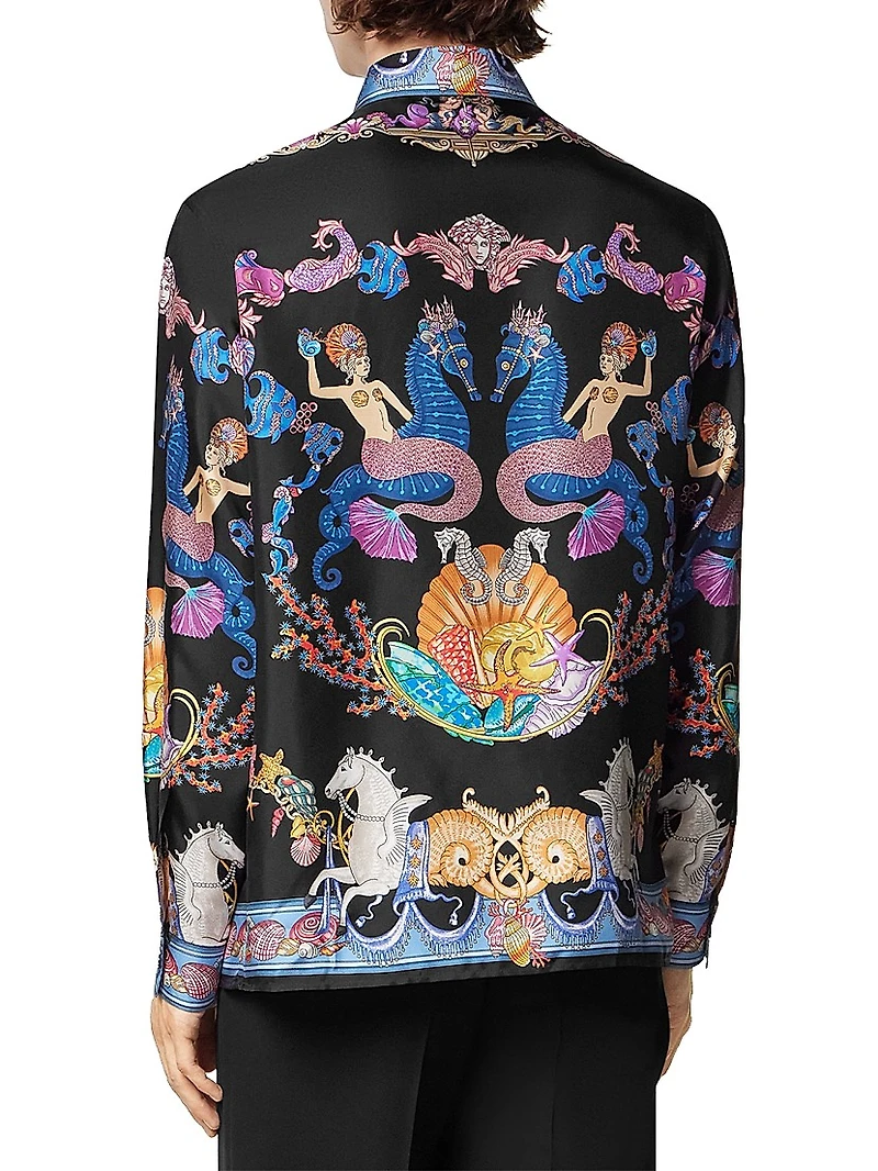 Coral Theater Print Silk Shirt