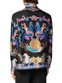 Coral Theater Print Silk Shirt