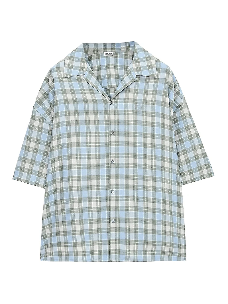 Checked Wool Button-Front Camp Shirt