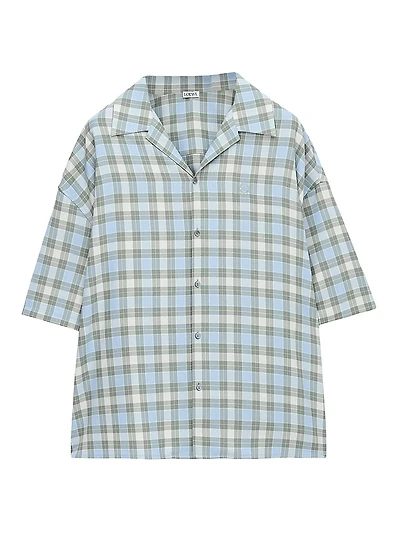 Checked Wool Button-Front Camp Shirt