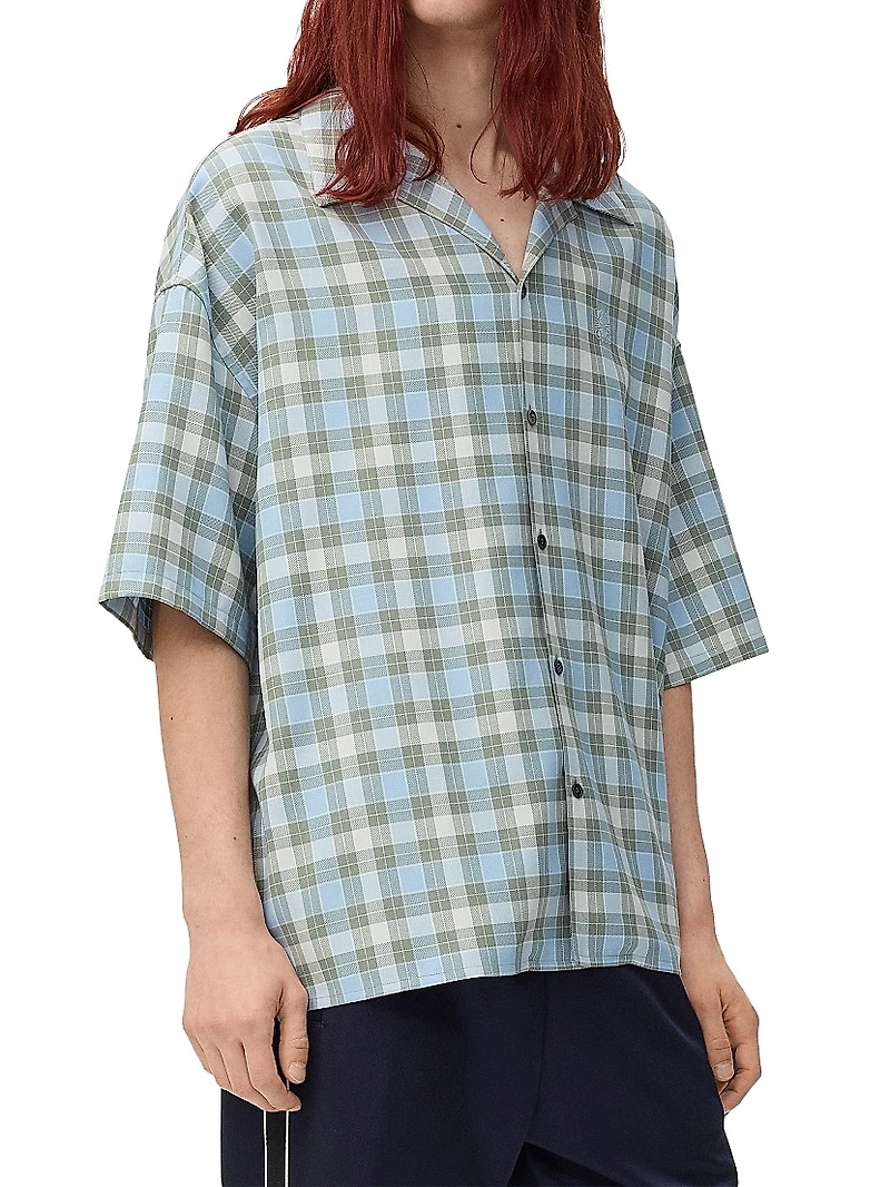 Checked Wool Button-Front Camp Shirt