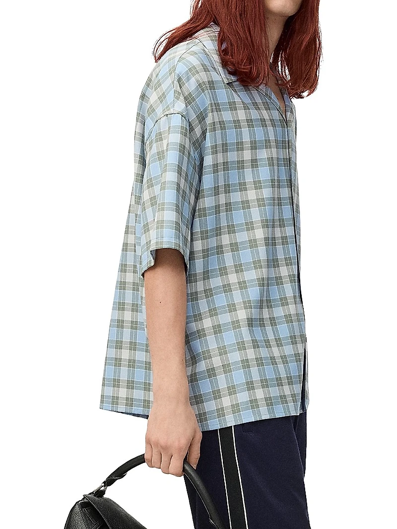 Checked Wool Button-Front Camp Shirt