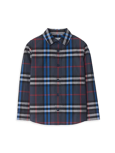 Little Boy's & Check Cotton Button-Up Shirt