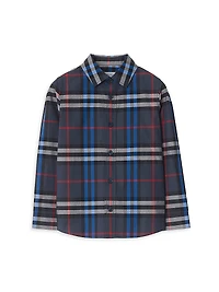 Little Boy's & Check Cotton Button-Up Shirt