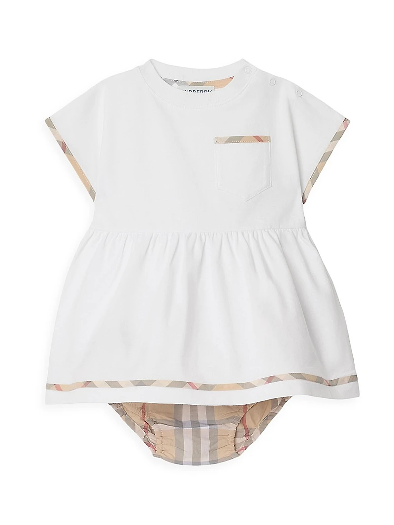 Baby Girl's Check Trim Cotton Dress & Bloomers Set