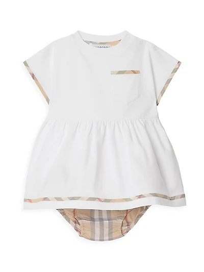 Baby Girl's Check Trim Cotton Dress & Bloomers Set