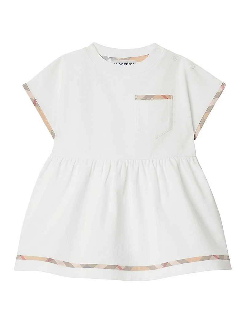 Baby Girl's Check Trim Cotton Dress & Bloomers Set