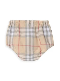 Baby Girl's Check Trim Cotton Dress & Bloomers Set