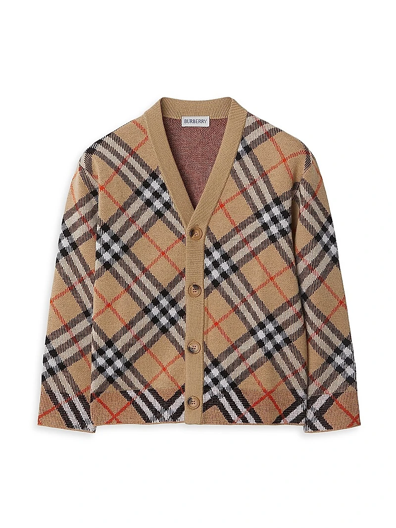 Baby's, Little Kid's & Wool Check Knit Cardigan