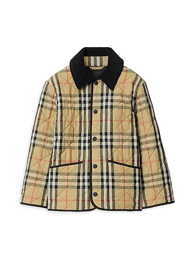 Baby's, Little Girl's & Check Quilted Nylon Barn Jacket