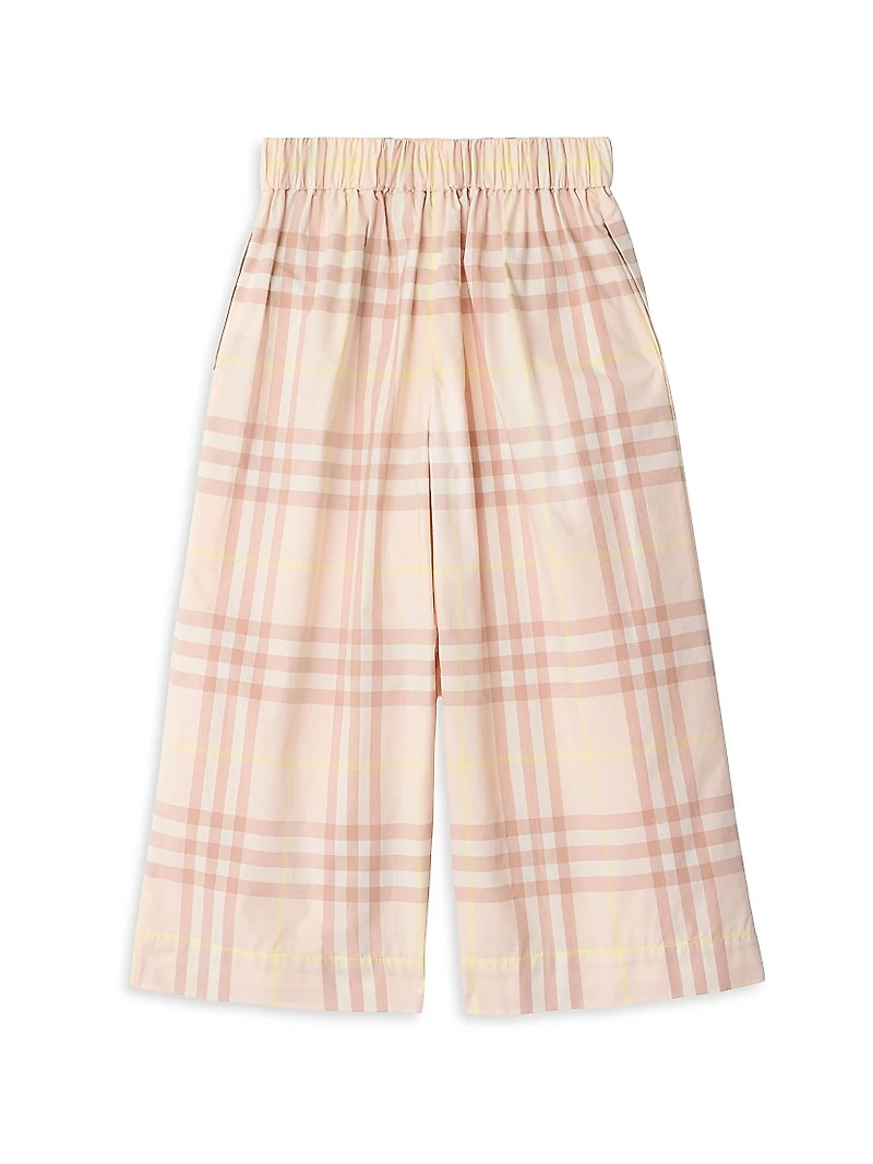 Little Girl's & Maya Check Cotton Wide-Leg Pants
