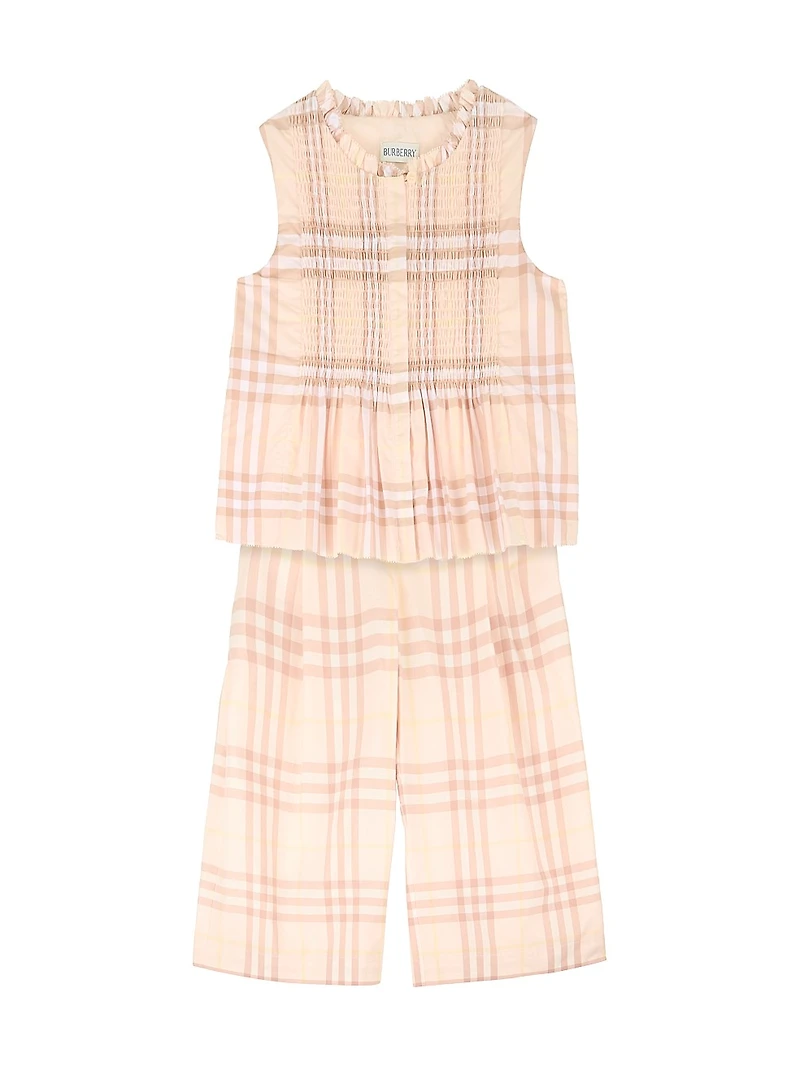 Little Girl's & Maya Check Cotton Wide-Leg Pants