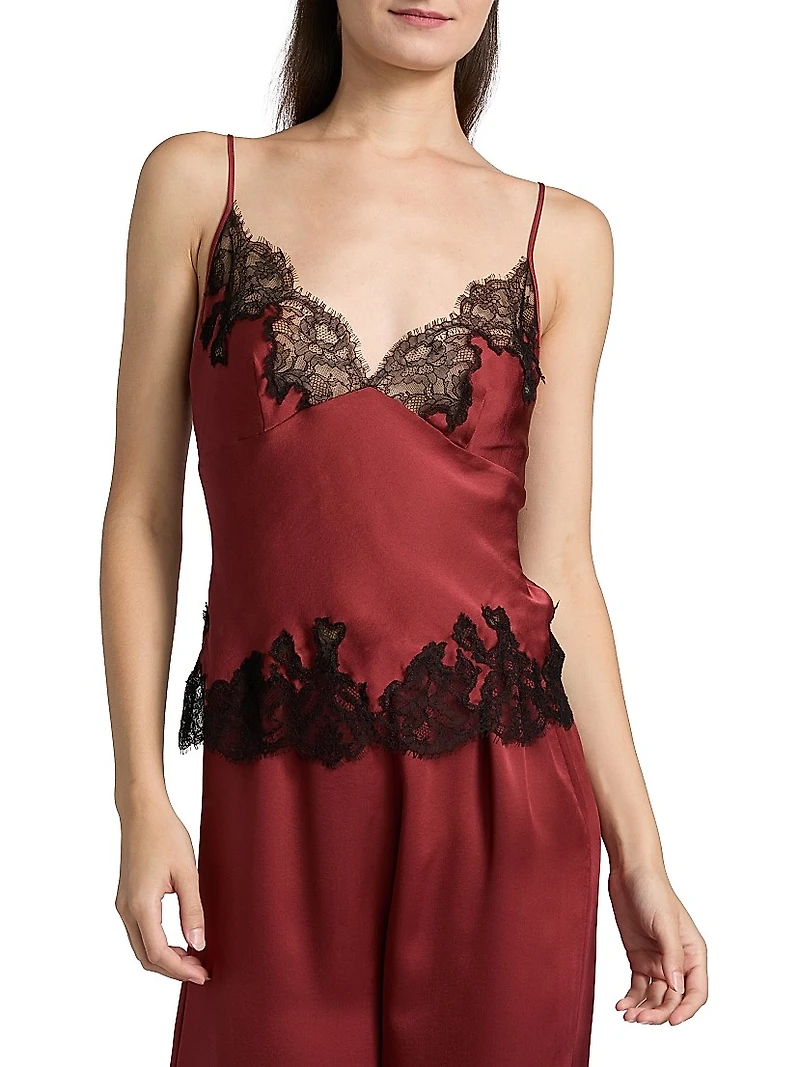 Giselle V-Neck Lace-Trim Silk Cami