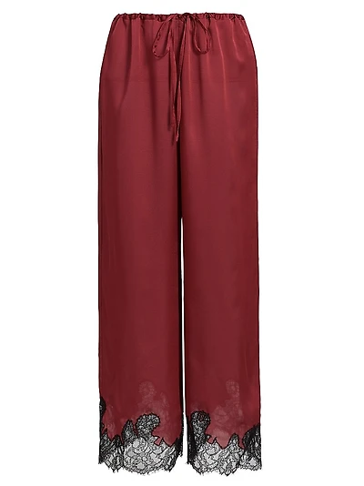 Giselle Lace-Trim Silk Pajama Pants
