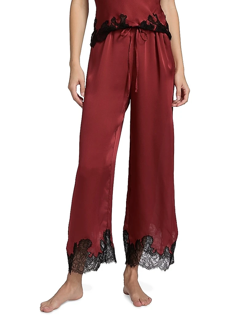 Giselle Lace-Trim Silk Pajama Pants