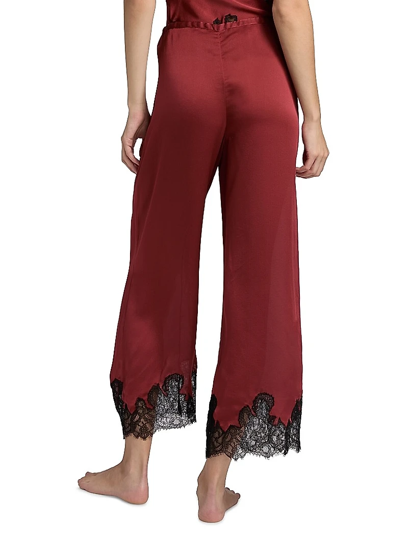 Giselle Lace-Trim Silk Pajama Pants