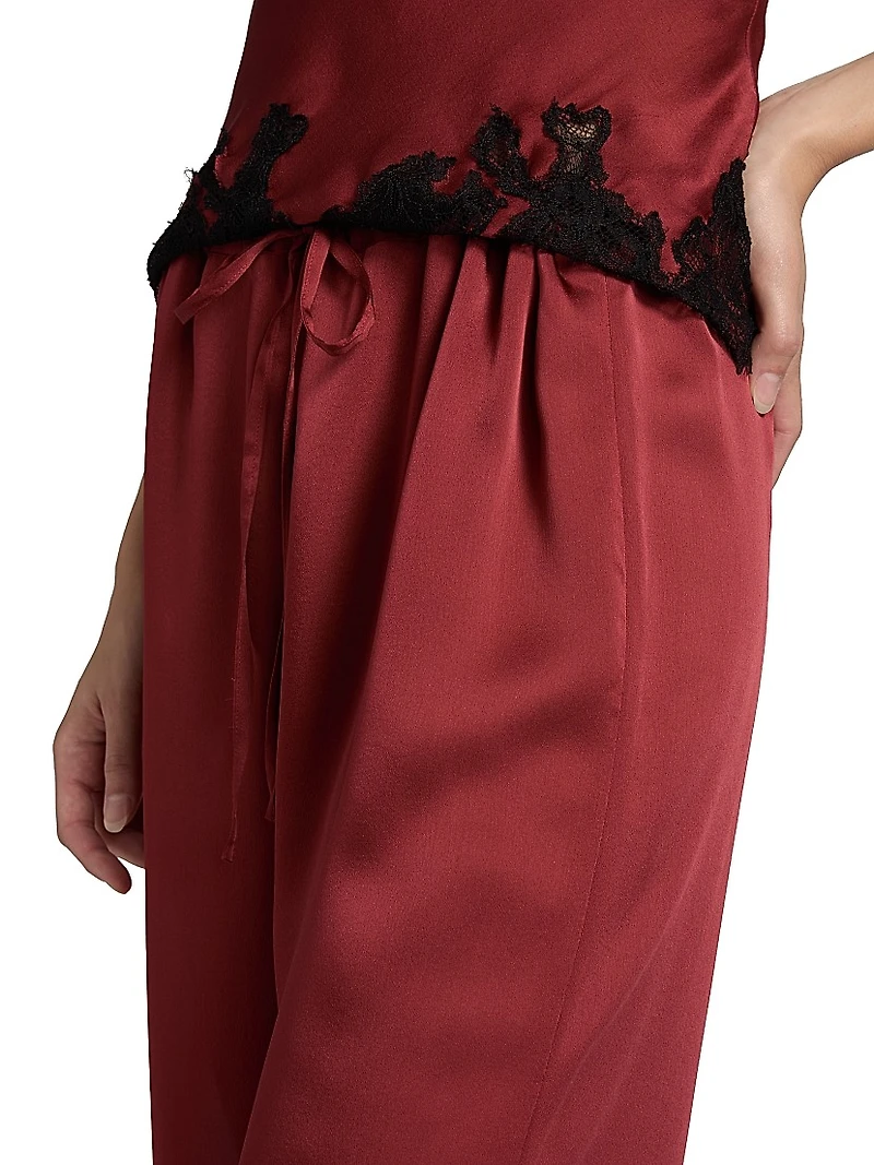 Giselle Lace-Trim Silk Pajama Pants