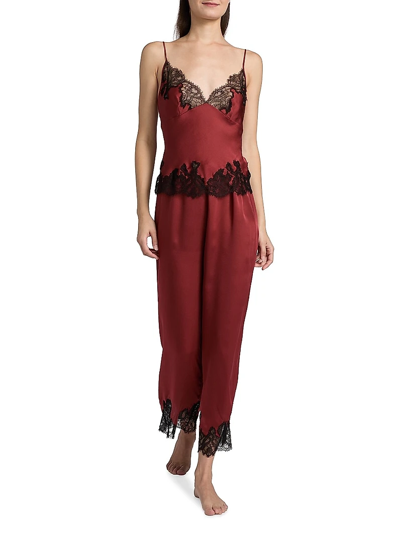 Giselle Lace-Trim Silk Pajama Pants