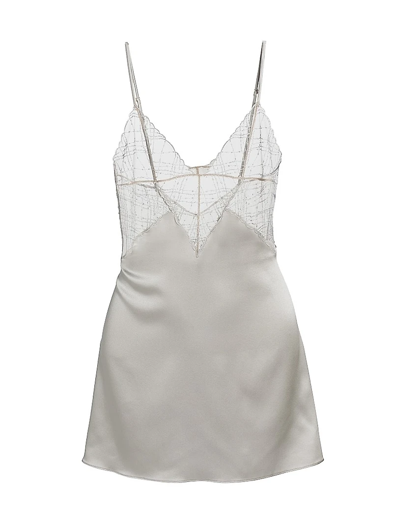 A Pois Embroidered Mesh & Silk Chemise