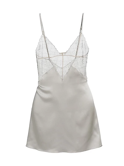 A Pois Embroidered Mesh & Silk Chemise