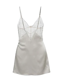 A Pois Embroidered Mesh & Silk Chemise