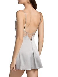 A Pois Embroidered Mesh & Silk Chemise