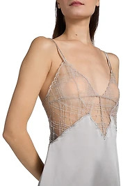 A Pois Embroidered Mesh & Silk Chemise