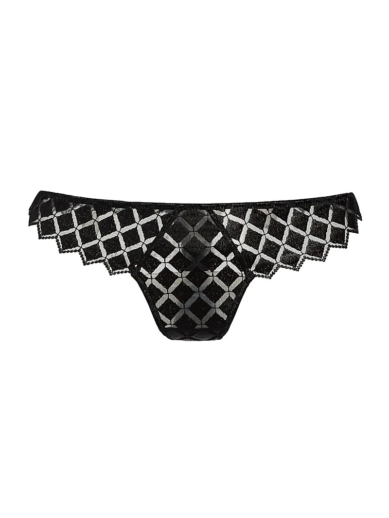Lamine Embroidered Thong