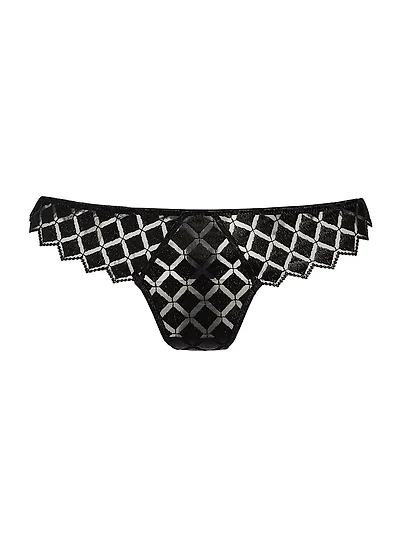 Lamine Embroidered Thong