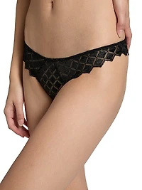 Lamine Embroidered Thong